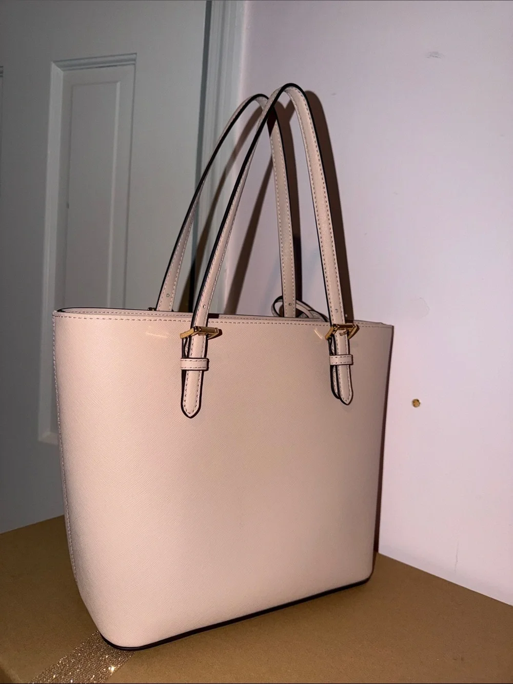 Michael Kors Pale Pink Saffiano Leather Tote with Front Pocket